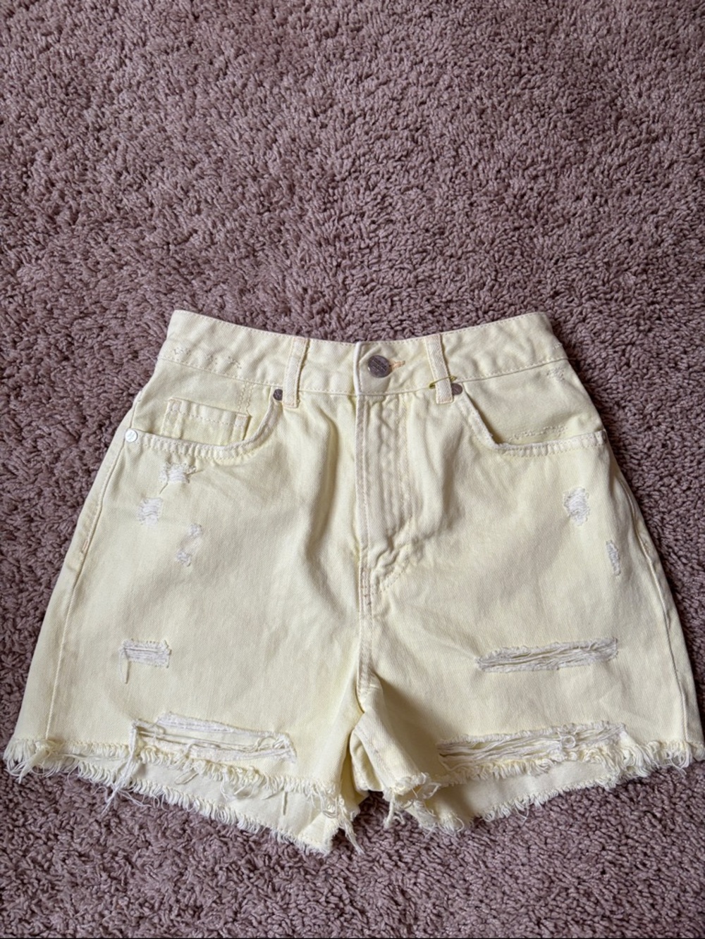 Women's Distressed High-Waist Yellow Denim Shorts
